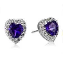 China Custom Sterling Silver Birthstone and Created White Sapphire Halo Heart Stud Earrings Manufacturer China manufacturer