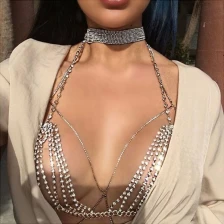 China Fashion Hot Sale Crystal Ornament Custom Bikini Gypsy Top Harness Triangle Bra Body Chest Chain Necklace Jewelry manufacturer
