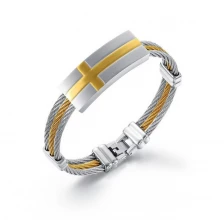 China Fashion Men's Stainless Steel Titanium Bracelets Wholesale  Golden Jewelry ,Charm Triple Wire Bangles For Man With Metal Cross Buckle manufacturer
