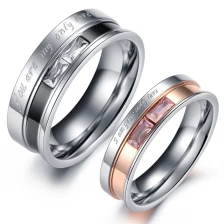 China Fashion Rose Gold Black Stainless Steel Couple Finger Wedding Ring manufacturer