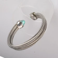 China Fashoin trendy women copper textured cuff bangle with turquoise,personalized open wrist bangle bracelet Silver charm bracelet wholesale manufacturer