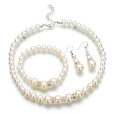 China Faux Pearl Crystal Choker Necklace Earring Bracelet Jewelry Set manufacturer