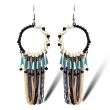 porcelana Handmade Crystal Beads Silver Chain Tassel Earring, Colorful Metal Chains Cluster Earring fabricante