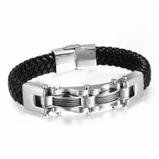 China Japan and South Korea titanium steel jewelry wholesale men Leather braided bracelet TS1 manufacturer