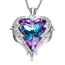 China Latest fashion jewelry explosion models female ocean heart purple diamond Austria crystal pendant sweater necklace manufacturer