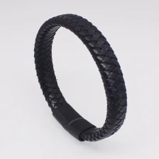 中国 中国制造批发时尚男士手链316L 不锈钢钛手镯手镯真皮磁铁手链 制造商