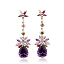 China New design fashion women's zircon long post stud earrings in South America manufacturer