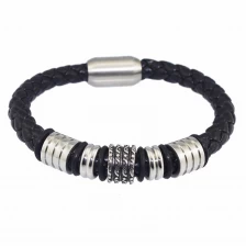 China PU leather braided bracelets for man, 2018 trend new boys Stainless Steel Titanium bangles bracelets with magnetic clasp manufacturer