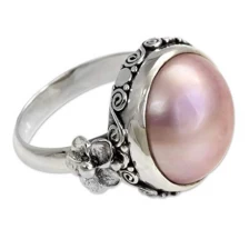 Cina Pink Cultured Mabe Pearl 925 Sterling Silver Flower Ring Wholesale China produttore