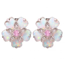 China Pink Topaz Zircon Rhodium Plated for Women Jewelry Gemstone Stud Earrings 15mm manufacturer