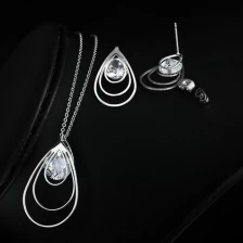 China Shenzhen factory high grade brilliant Ladies Jewellery Earring And necklace steel CZ statement silver jewelry set manufacturer