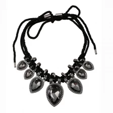 China The latest European and American hand-woven fashion hemp rope drop-shaped gemstone short necklace manufacturer