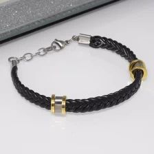 China Unisex womens mens PU leather braided bracelets, Stainless steel titanium bracelets jewelry with metal clasp manufacturer