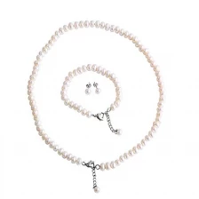Cina White Freshwater Pearl Necklace Earring Ear Studs Hand Chain 3 Piece Suit Manufacturer China produttore