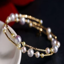China Wholesale Fashion 18K Rose Gold Plated Pearl Two Layers Chain Bracelet for Lady manufacturer