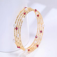 China Woman Fashion Accessories Freshwater Pearls Adjustable Size 18K Gold Bangle Bracelet Manufacturer manufacturer