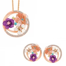 China Women Jewelry Alloy Crystal Resin Jewelry Rose Gold Plated Jewelry Necklace Stud Earrings Sets N1010 manufacturer