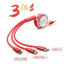 China Benutzerdefiniertes Logo Multi 3 in 1 ausziehbares Micro Typ c iPhone Lightning USB-Ladekabel Hersteller