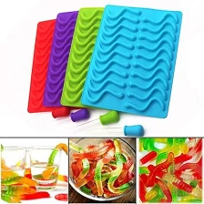 China 20 Cavity Silikon Gummy Worm Schokolade Süßigkeiten Form mit flüssigen Tropfen Hersteller