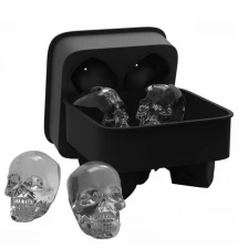 China 3D Skull Silicone Ice Cube Mold Plato, 4 Cavity Giant Skulls Shape Ice Cube Maker para Whiskey Ice and Cocktails fabricante