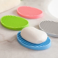 China 4 Pack Assorted Color Oval Silicone Soap Dish Set FDA Silicone Soap Saver Holder Tray manufacturer