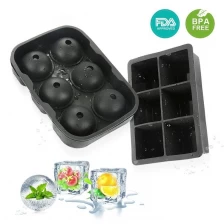 China 6 cavity Jumbo Square Ice Tray FDA Silicone Ice Cube Tray, 6 Ball Shaped Ice Ball Maker manufacturer