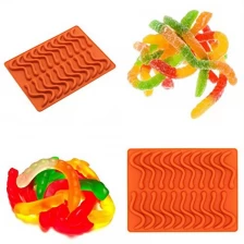 China Amazon Hot Selling 100% Food Grade Silicone Gummy Worm Candy Chocolate Mold manufacturer