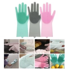 Китай Amazon Hot Selling Reusable Magic Silicone Gloves with Wash Scrubber - Silicone Dishwashing Gloves производителя