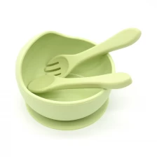 China BHD Eco-friendly Non-toxic Food Grade Silicone Soft Suction Baby Bowl with Spoon and Fork for Kids manufacturer