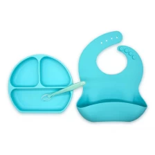 中国 BPA Free Hot Sell Silicone Placemat Plate-One-Piece Suction Bowl with Spoon for Baby and Toddlers メーカー