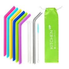 China FDA Approved Silicone Straws Reusable Silicone Drinking Straws with 2 Brushes manufacturer