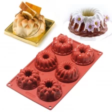 China Hittebestendig 6 Cup Silicone Fancy Bundt Cake Mould Silicone Muffin Pan Siicone Spiral Cake Mould fabrikant