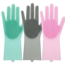 Çin Magic Reusable Silicone Gloves with Cleaning Scrubber Great for dish wash Cleaning üretici firma