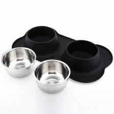 China Wholesale Stainless Steel Travel Dog Bowls,Pet Dog Cat Feeding Bowls with No Spill Silicone Mat manufacturer