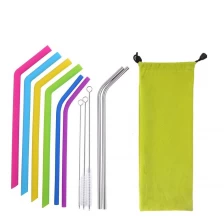 China Wholesale reusable silicone straws packs of 8 drinking straws with cleaning brush manufacturer