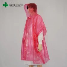중국 LDPE 투명 플라스틱 비가 정장, 후드와 함께 중국 공급 업체 플라스틱 비옷, 분명 빨간색 일회용 비상 판초 제조업체