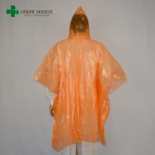 中国 レインポンチョセットカラフルなオレンジ色の使い捨てレインポンチョは、ドローストリングフードと袖を着た大人向け メーカー