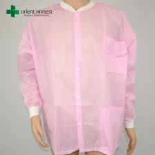 中国 安価なピンクのニット襟白衣、食品工場のための属ビジターコート、中国の不織布白衣 メーカー