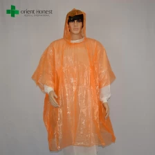Cina usa e getta di plastica PE poncho per la pioggia, la Cina produttore poncho usa e getta, arancione poncho pioggia chiaro produttore