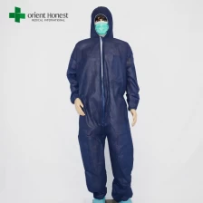 China descartável escuro com zíper azul macacão, fornecedores descartáveis ​​terno do corpo, combinação respirável descartável fabricante