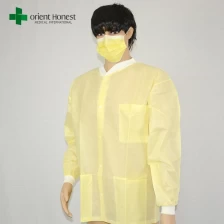 Cina pakai laboratorium mantel pemasok, pakai PP kuning jas laboratorium dengan saku, rumah sakit dokter jas lab pabrikan