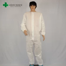 中国 使い捨ての服、白い保護カバーオール、ジッパーフロントフラップ付きのSMSカバーオール メーカー