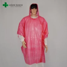 Cina darurat hujan poncho, merah PE plastik jas hujan, jas hujan plastik transparan pabrikan