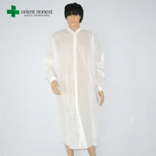 Cina nonwoven mantel pengunjung pakai, putih pakai lab nonwoven mantel, PP nonwoven jas lab dengan tombol pabrikan