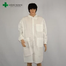 Cina tahan air sekali pakai lab putih mantel pemasok, mikro jas lab dengan kantong, mantel medis sekali pakai pabrikan