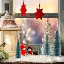 Chiny DIY Room Decor Tabletop Ornaments Multicolor Winter Snow Frosted mini brissel Christmas bottle brush trees with Wood Base producent