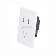 China USB-32 DUAL USB wall socket chargers with single 15A duplex outlets wall plate - White manufacturer