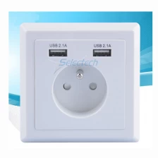 China EU standred USB wall charger Schuko socket 80*80 type French Wall plate Dual ports USB Charger manufacturer