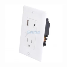 China USB-32 Wall Plate USB-Ladegerät Typ-A und Typ-C-Buchse mit TR 15A-Steckdose, China Smart USB Wall Charger Lieferant Hersteller