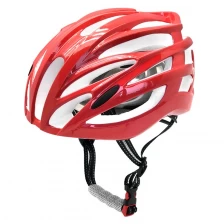 China Red color well-ventilation streamlined rode bike helmet with 24 vents manufacturer